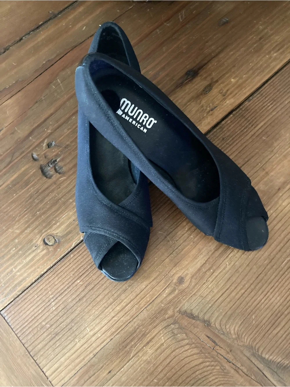 Munro Black Open-Toe Crossover Pumps